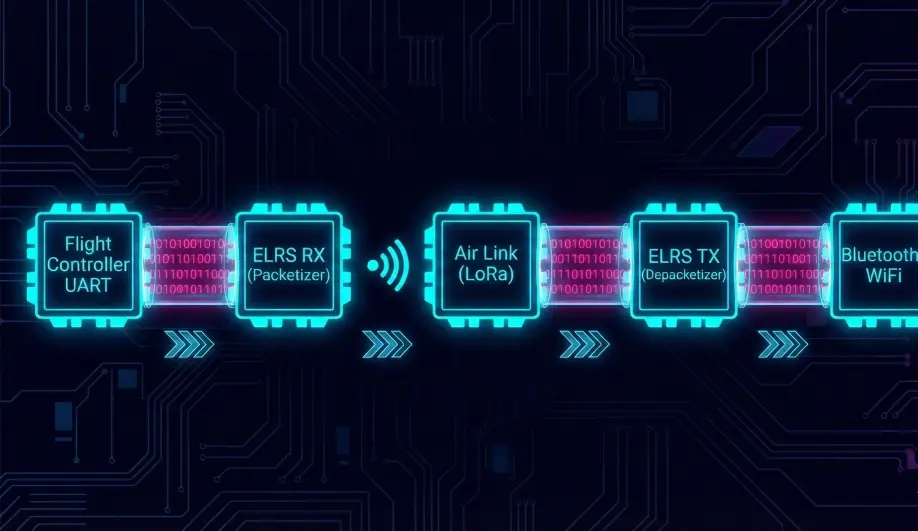 Data flow diagram of the ELRS Airport transparent serial bridge.