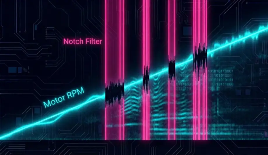 Spectrogram visualization of the Harmonic Notch Filter tracking motor RPM.