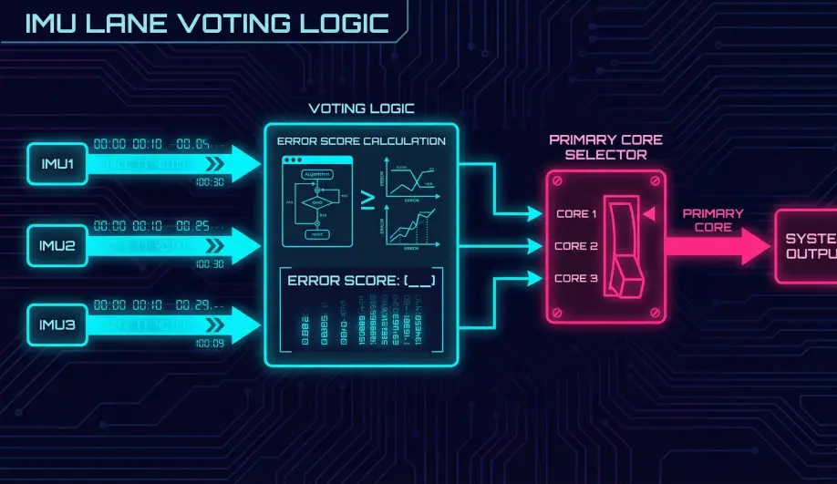 Logic diagram of the 3-lane IMU voting and EKF selection process.
