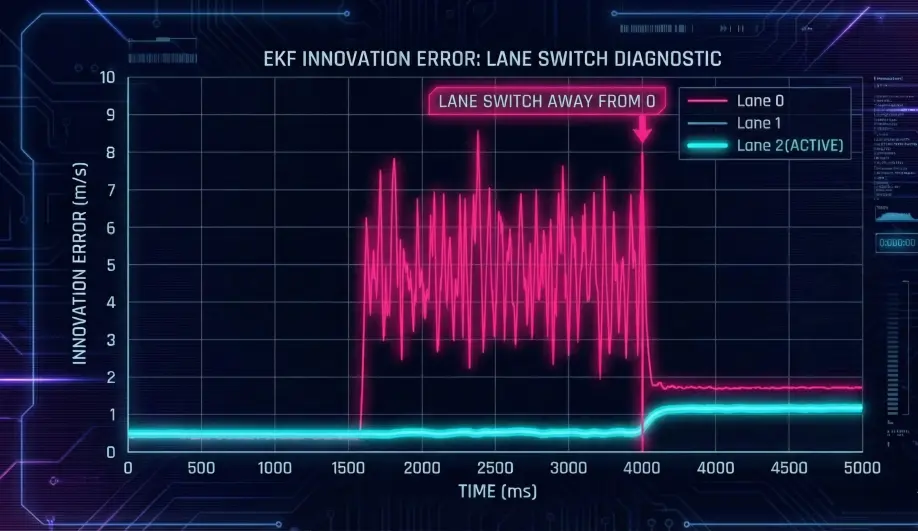 Graph showing EKF Innovation Error and a Lane Switch event.