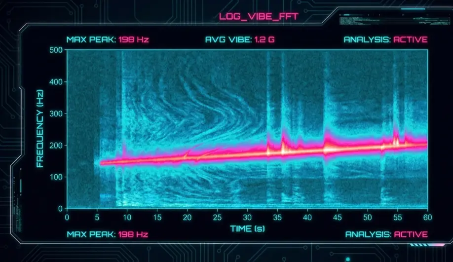 FFT Spectrogram visualizing vibration frequency and intensity over time.