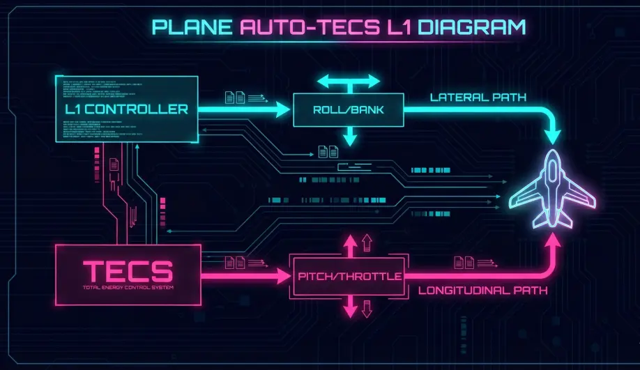 Diagram showing the parallel operation of L1 and TECS control loops in Plane Auto mode.