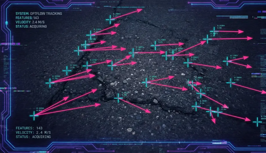 Visualization of Optical Flow feature tracking and motion vectors.