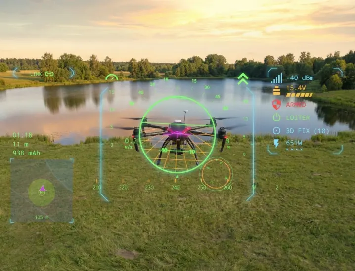 First person view through AR glasses showing MAVLink telemetry