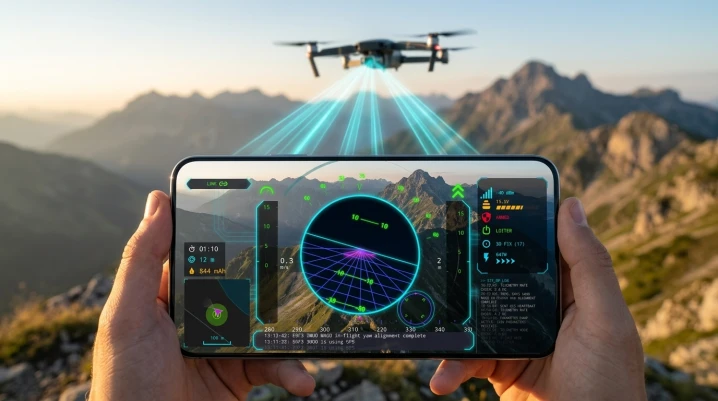 A pilot holding a phone receiving live video and telemetry over 4G LTE from a distant drone